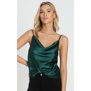 Straight Line Top in Emerald Satin